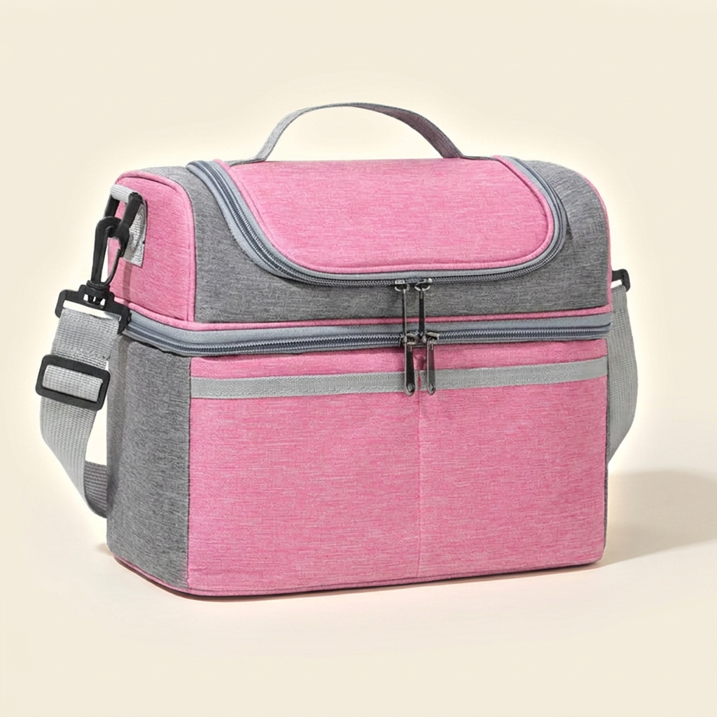 Sac isotherme repas double bloc 10L - rose - photo studio