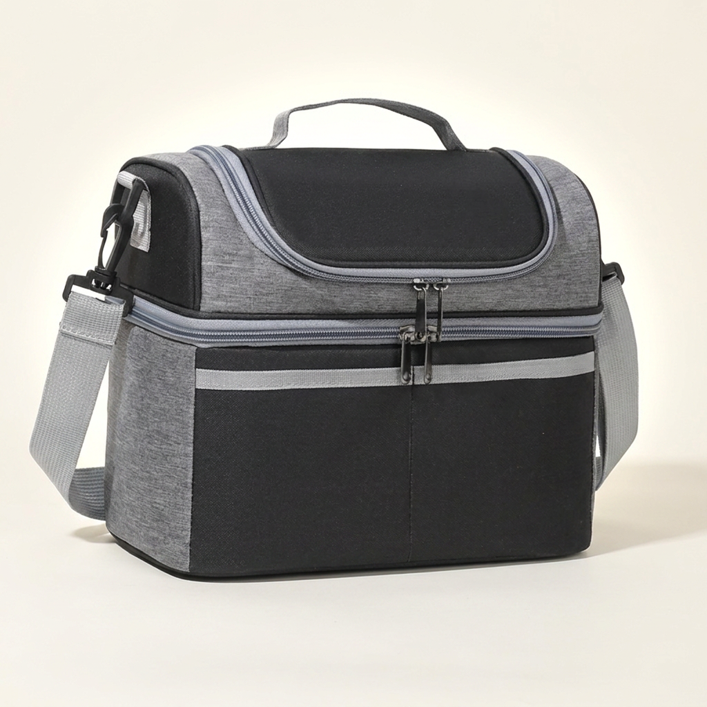 Sac isotherme repas double bloc 10L - noir - photo studio