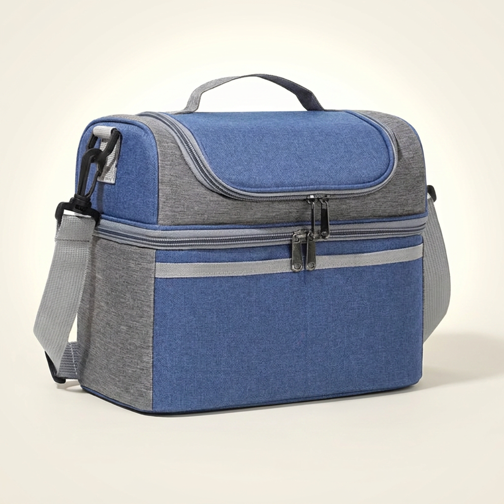 Sac isotherme repas double bloc 10L - bleue - photo studio